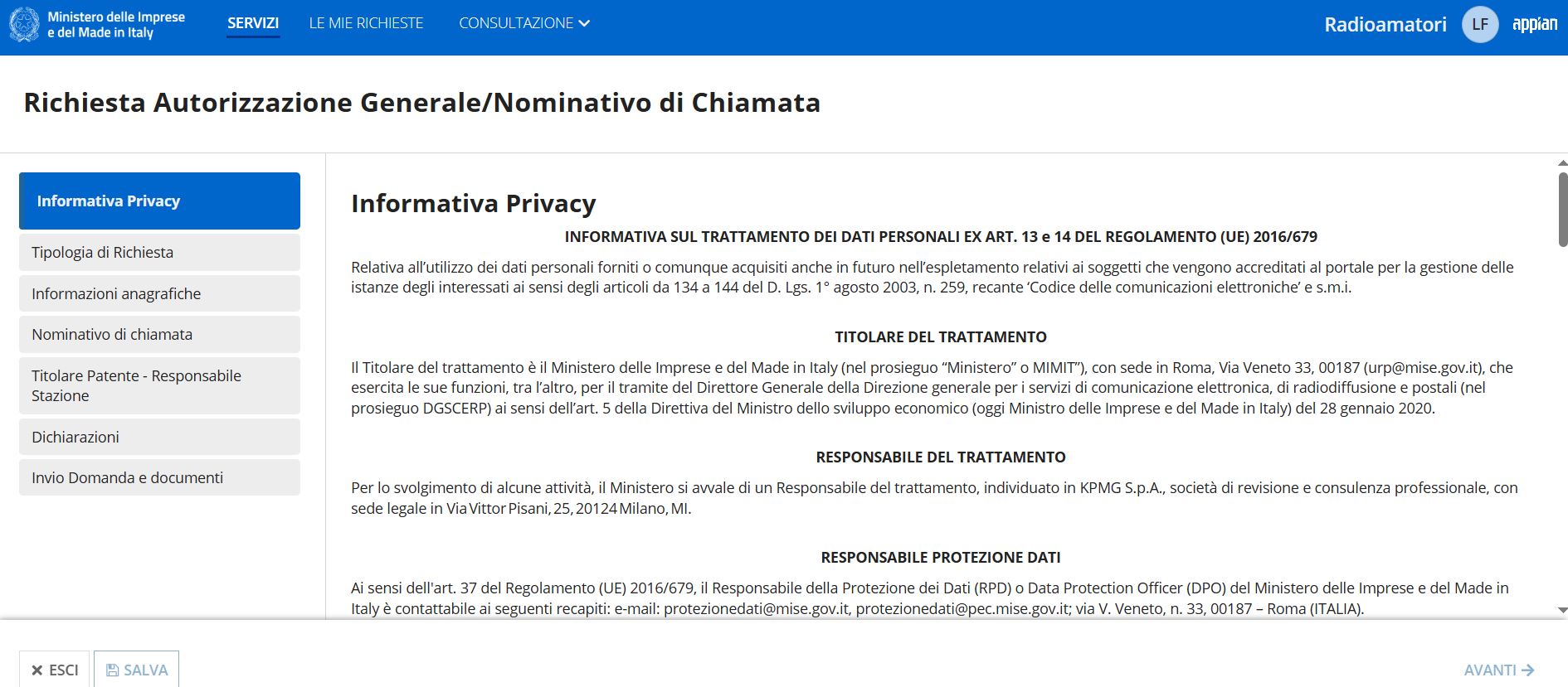 Accettazione Privacy